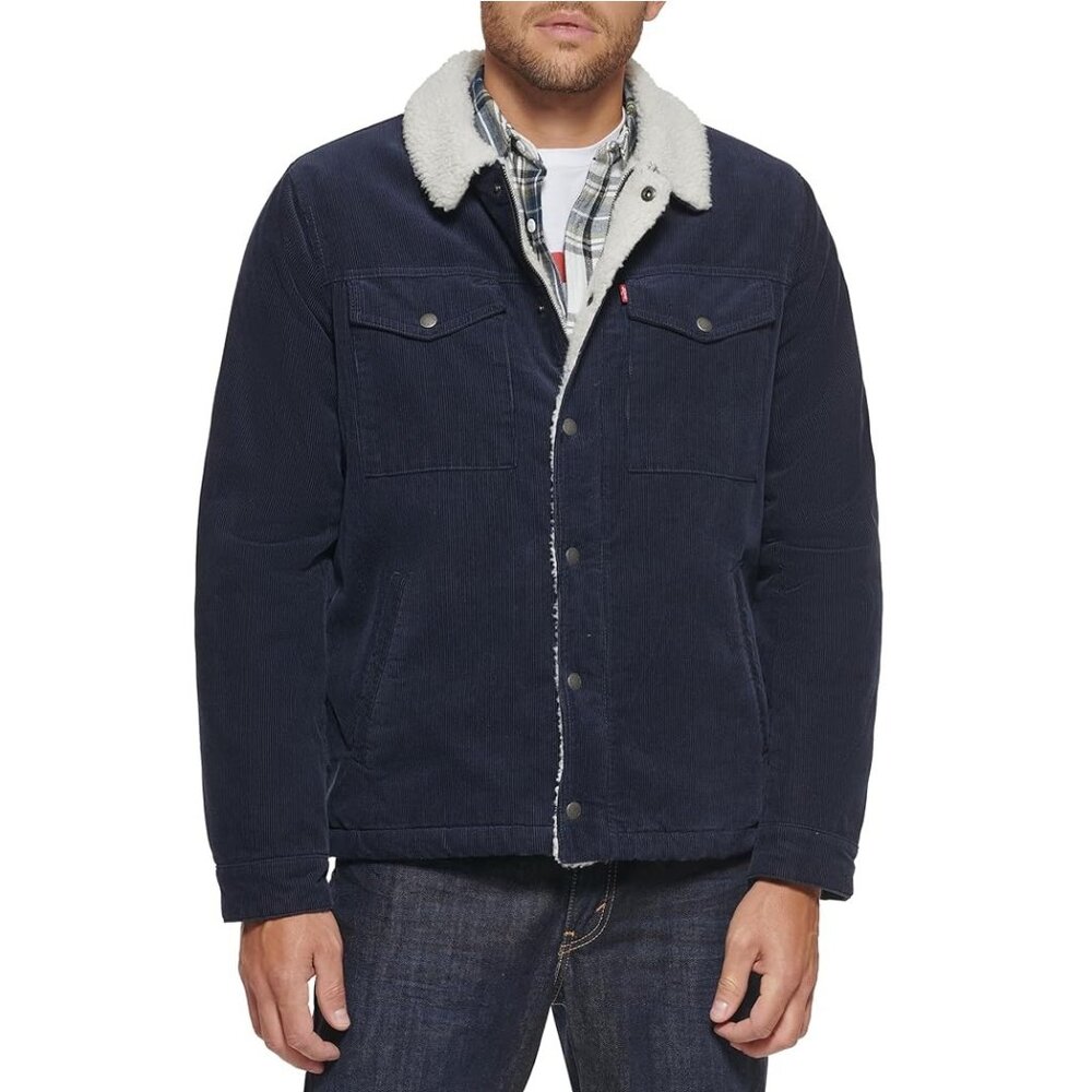 Levi's Men's Corduroy Sherpa Lined Trucker Jacket in Navy, Size M, New